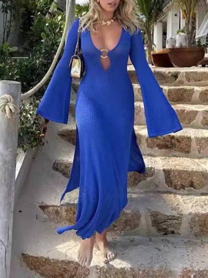 Vacation Style Side Slit  Hollow Knit Dress