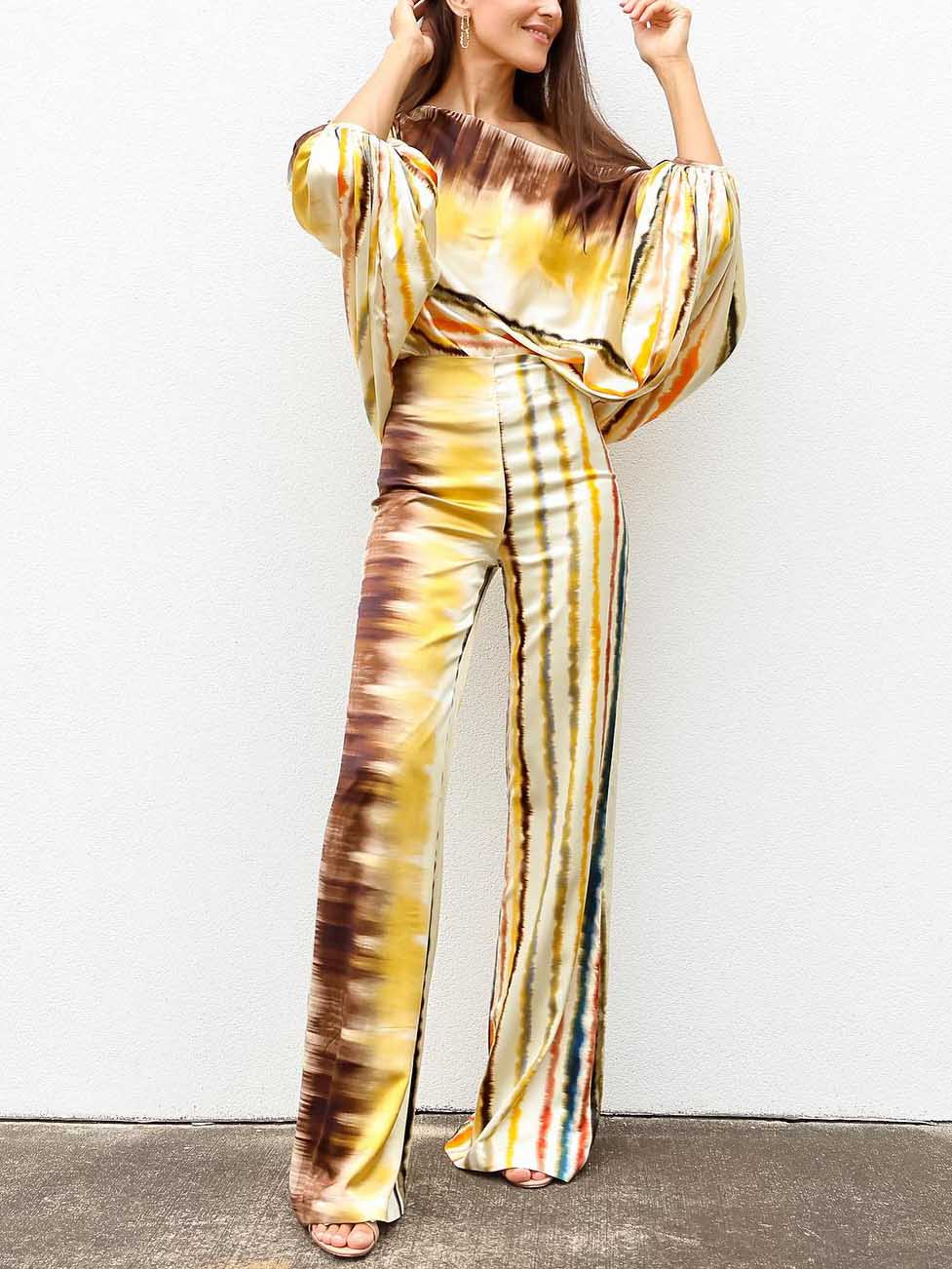 Exquisite Satin Gradient Irregular Stripe Pants