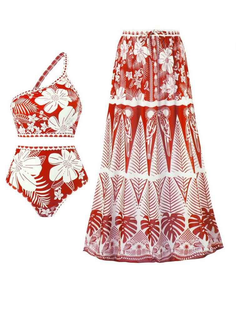 Printed Bikini Skirt Three-piece Set