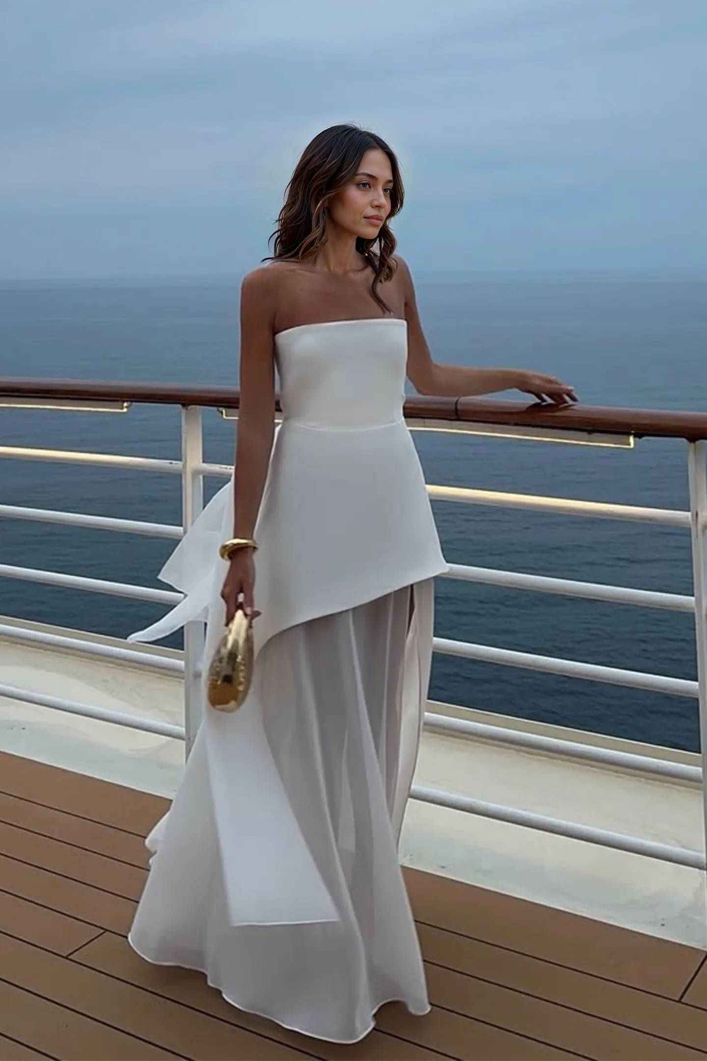 Tube Top Spliced ​​Dress with Scarf