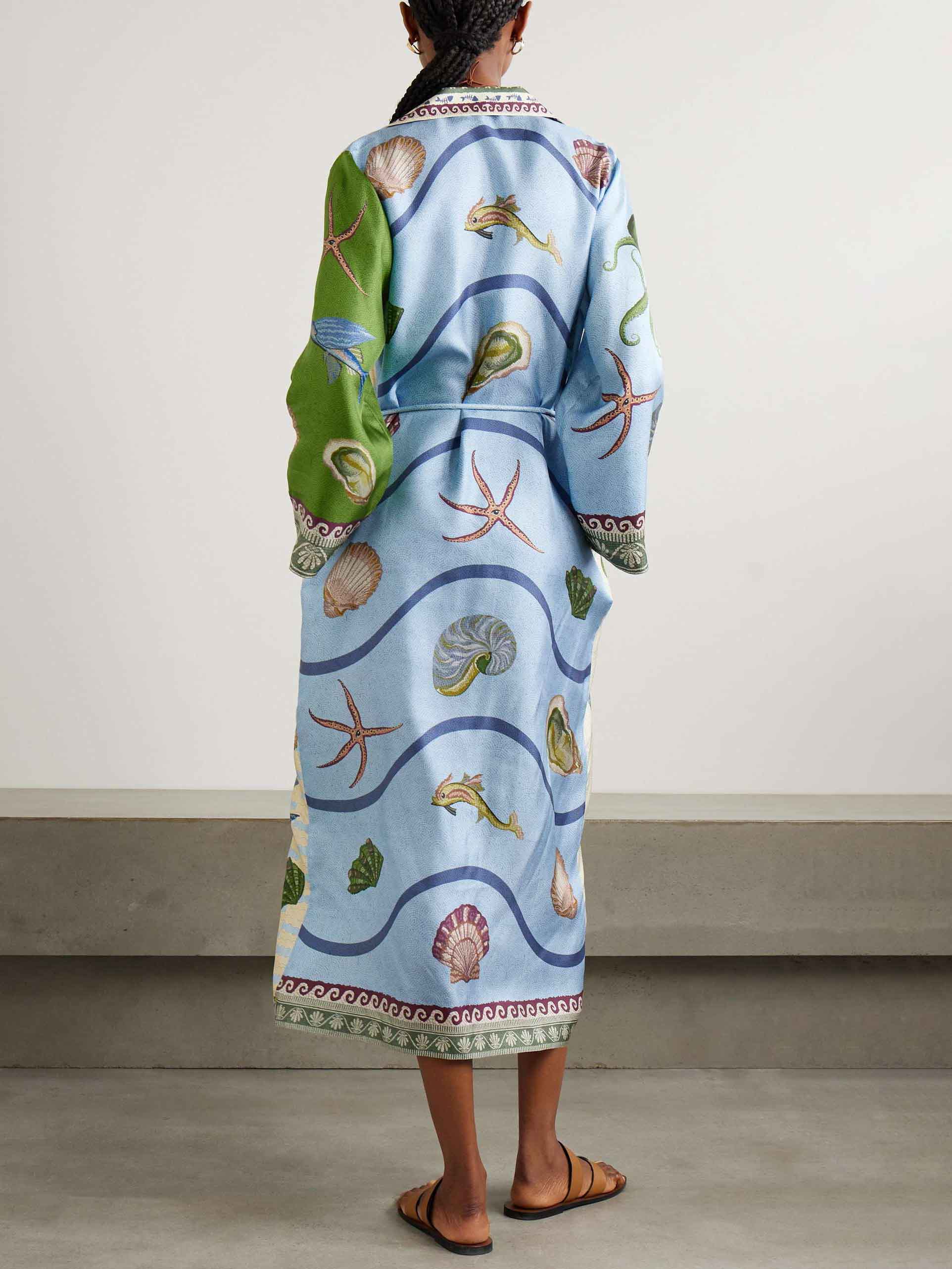 Unique Deep Sea Floral Print Single Breasted Midi Shirt Dress