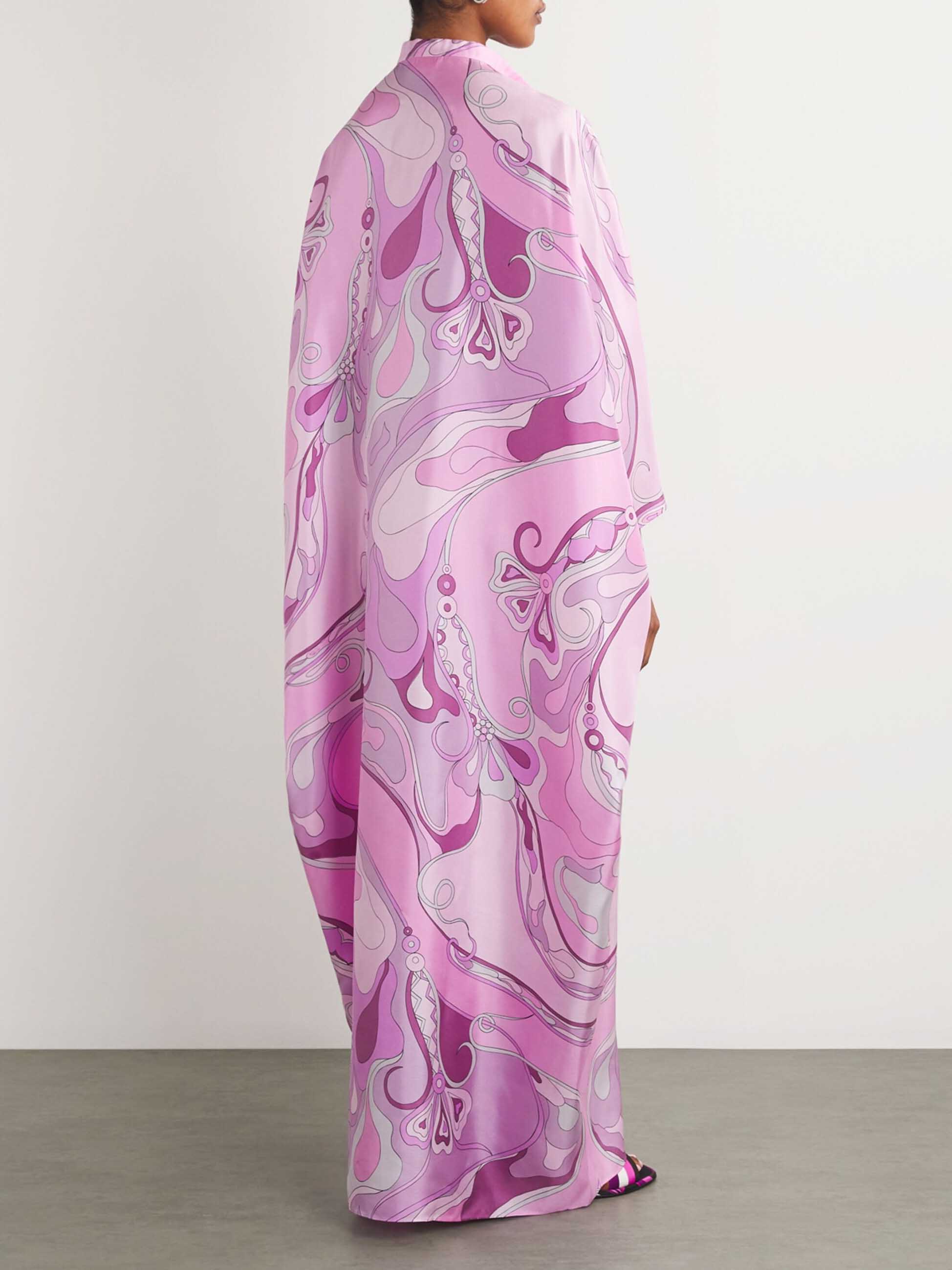 Retro Glam Pink Swirl Print Kaftan Maxi Dress