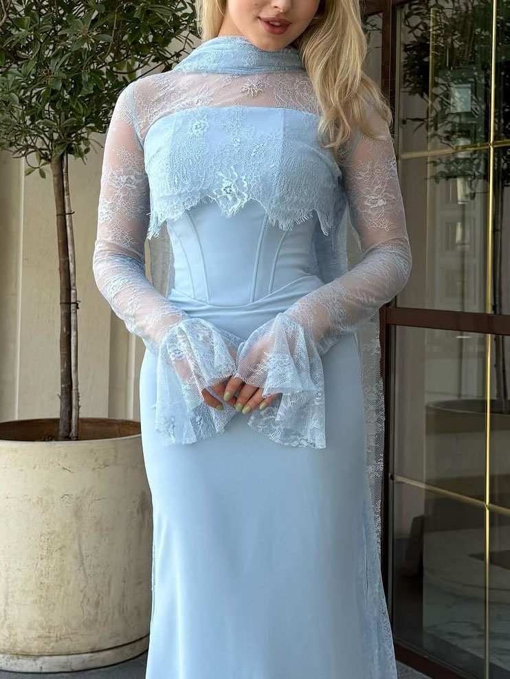 Elegant Sheer Lace Long Sleeve Shrug Top