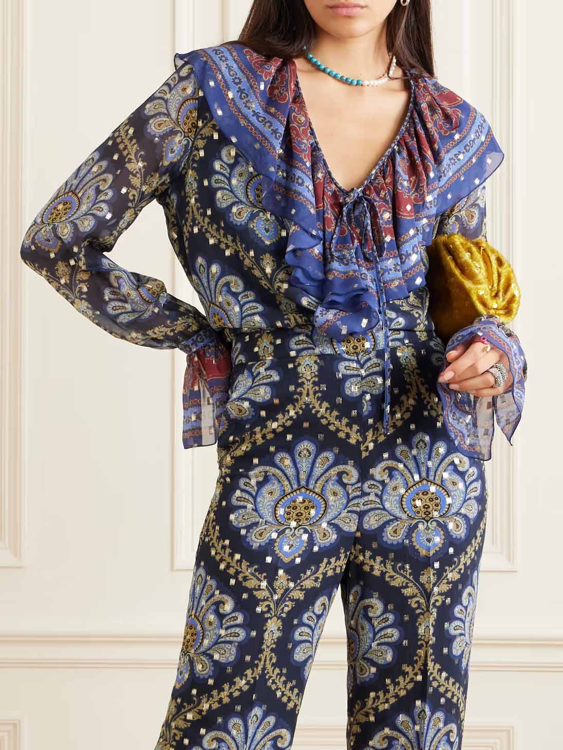 Vintage Paisley Print Bell Sleeve Shirt