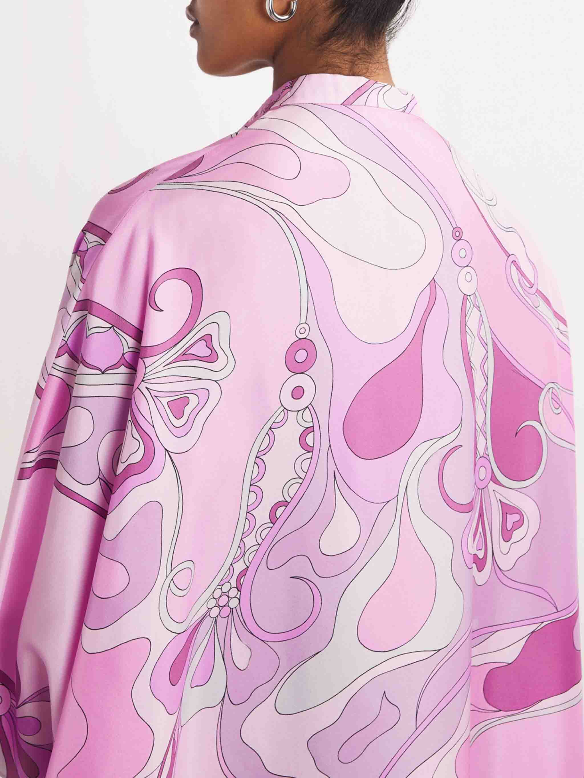 Retro Glam Pink Swirl Print Kaftan Maxi Dress