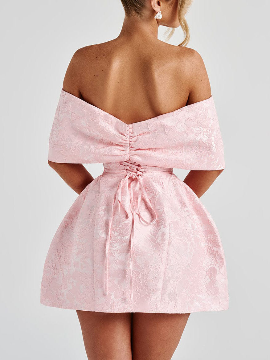 Elegant Bow Off-the-shoulder Jacquard Mini Dress