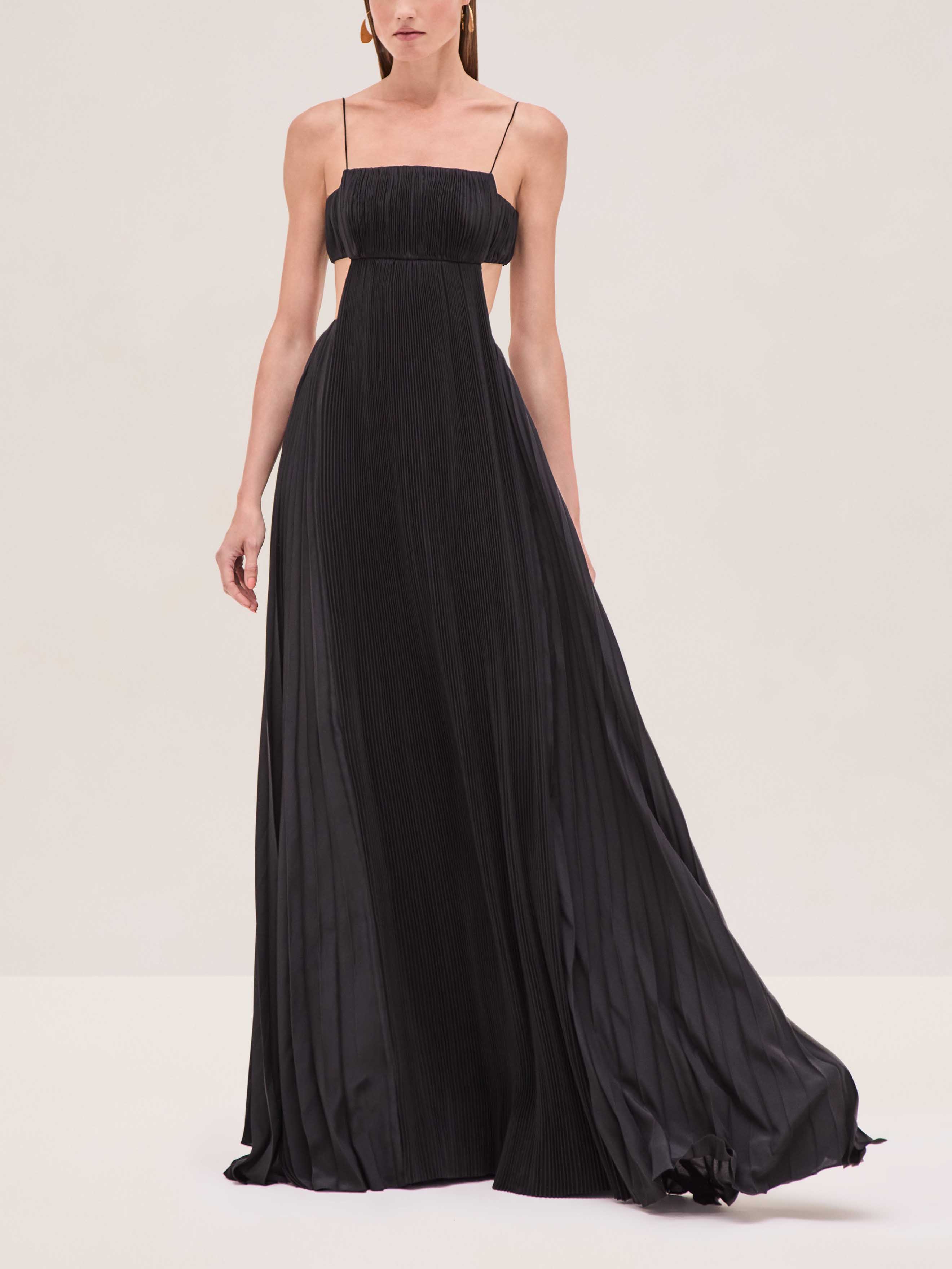Elegant Pleated Cutout Flowy Party Maxi Dress