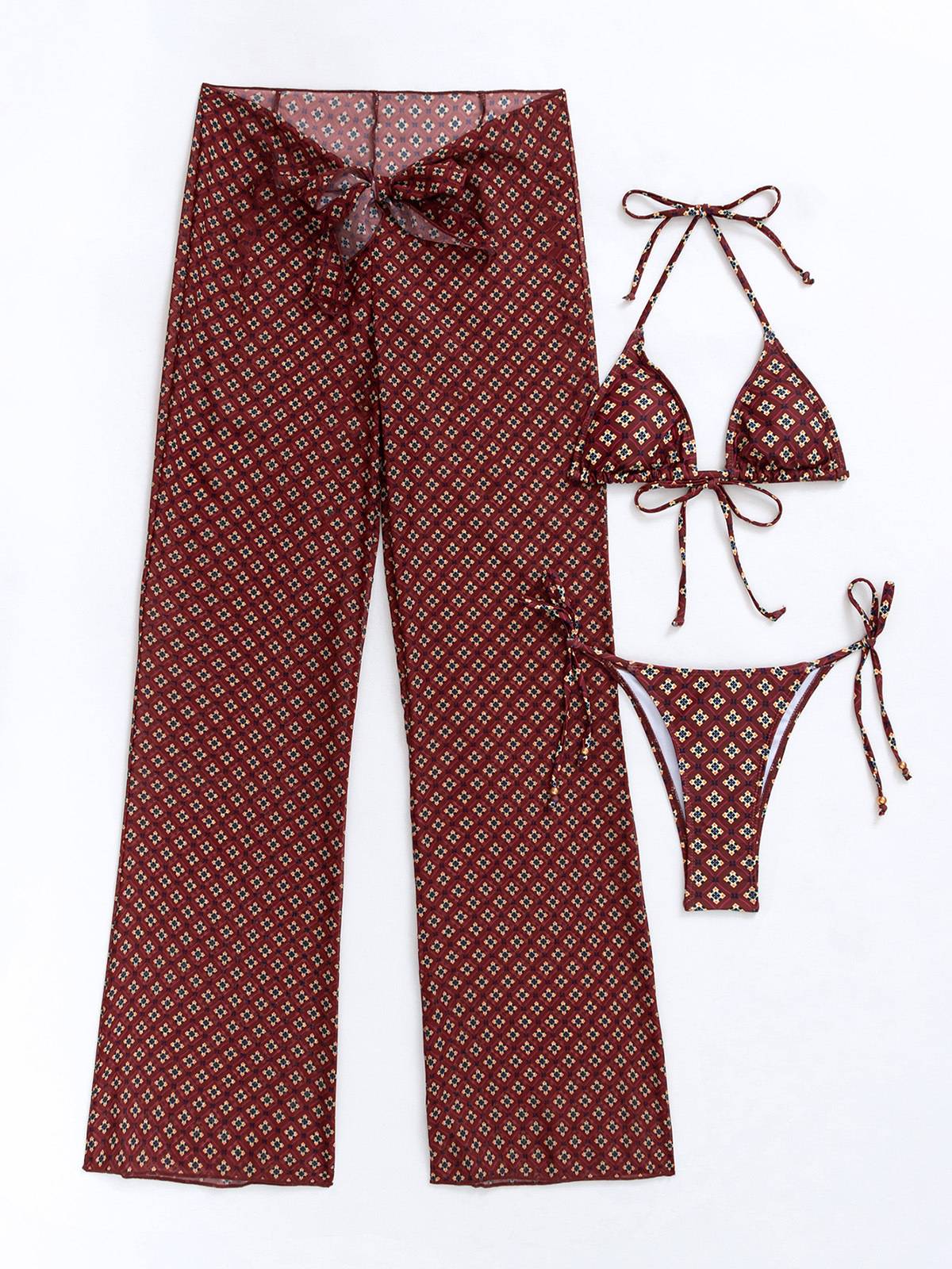 Printed Bikini Pants Three-piece Set