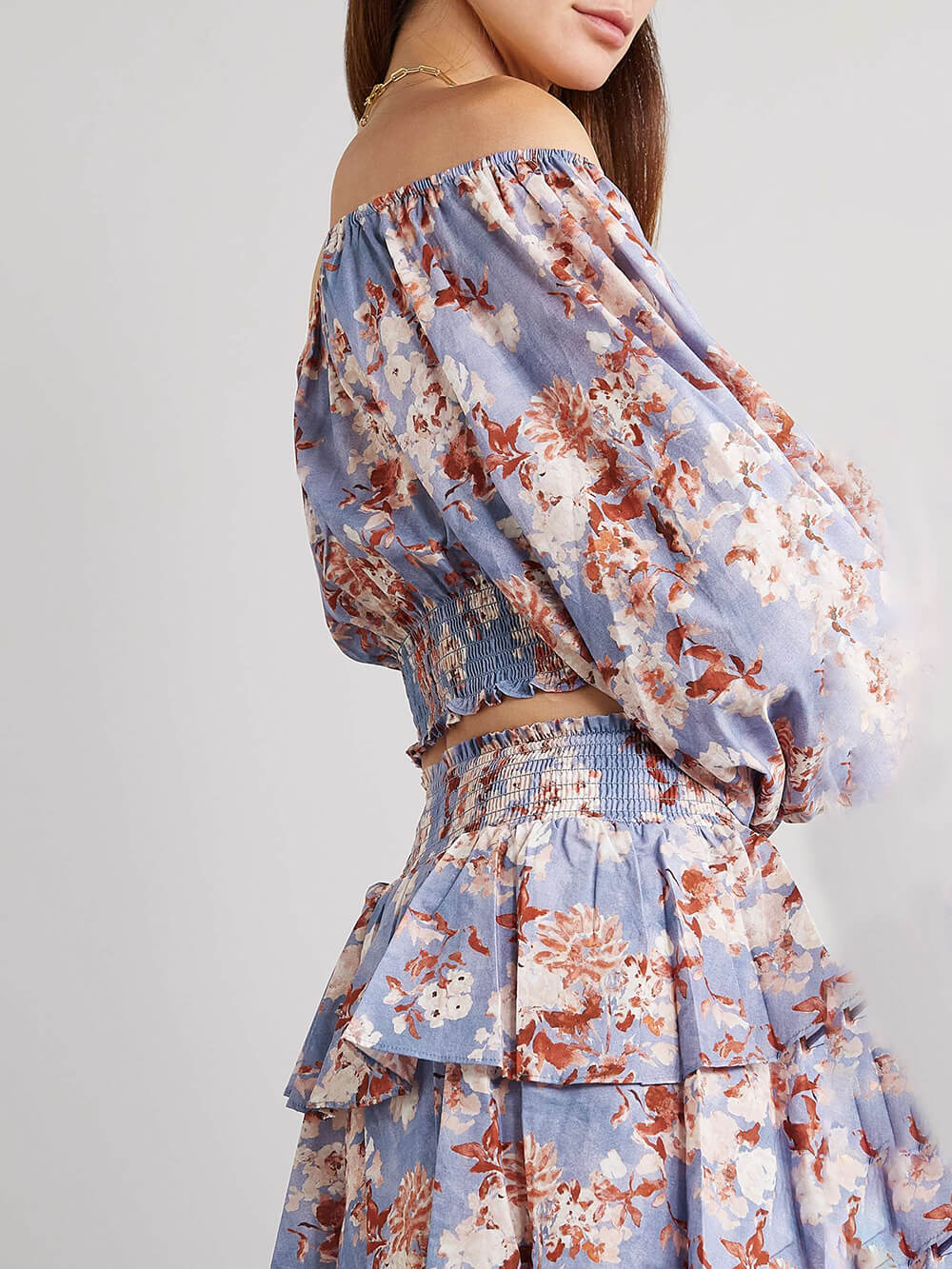 Unique Layered Floral Print Ruched Split Maxi Skirt