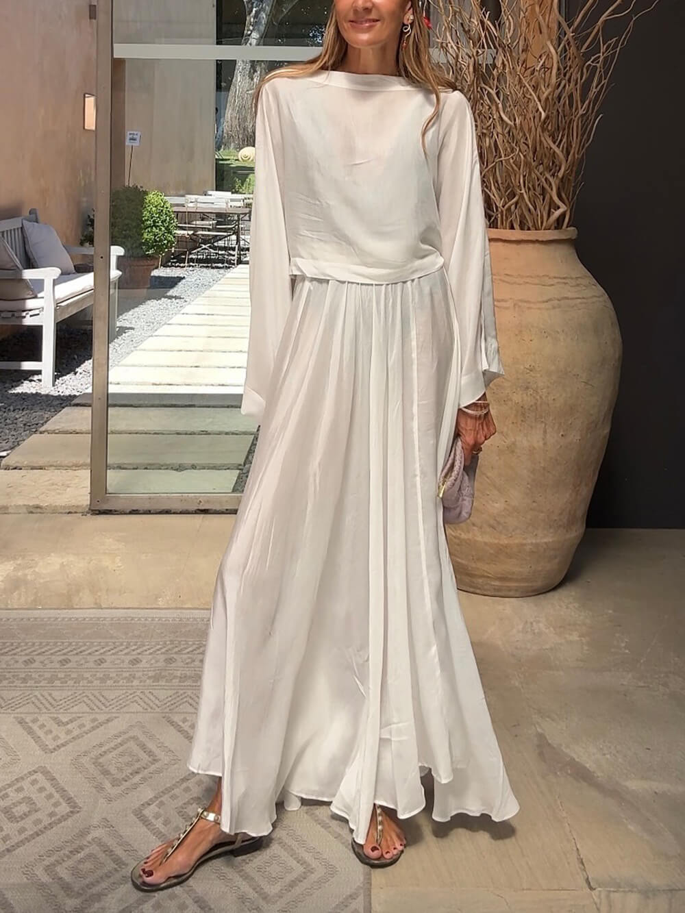 Elegant Unique Satin Ruched Flared Wide Swing A-Line Skirt