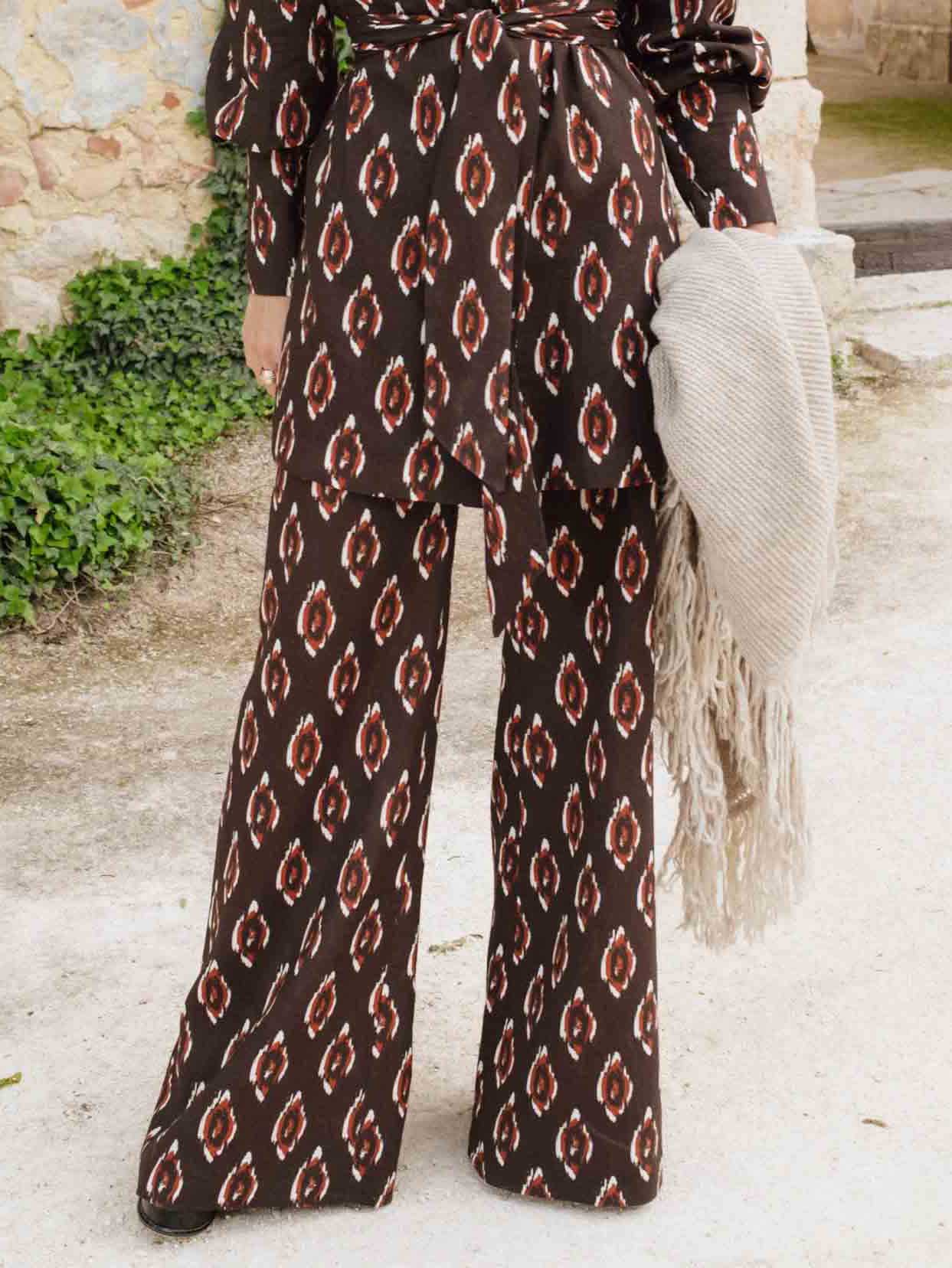 Retro Bohemian I Print Wide-Leg Pants