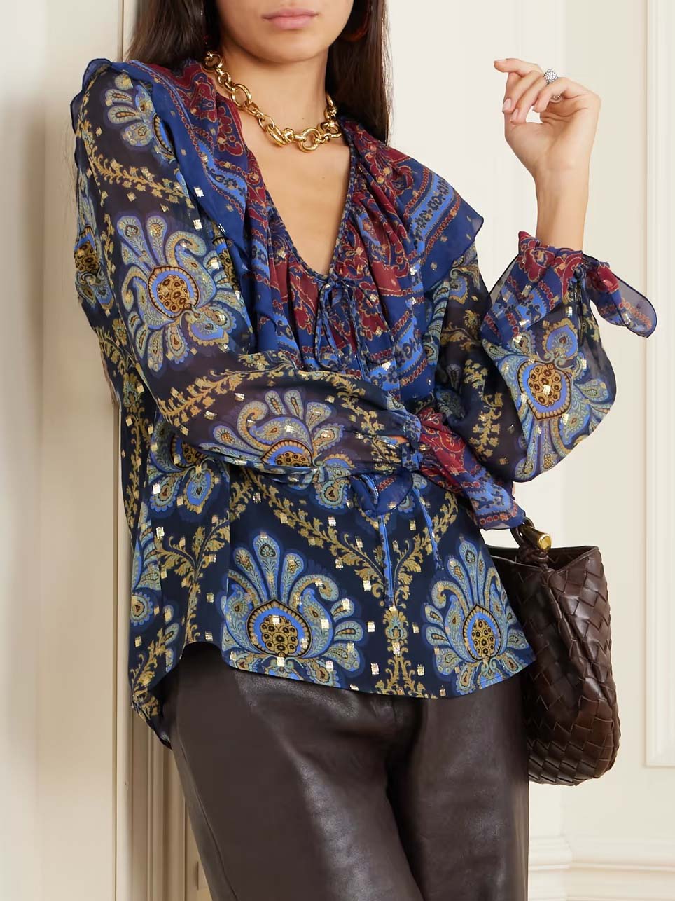 Vintage Paisley Print Bell Sleeve Shirt