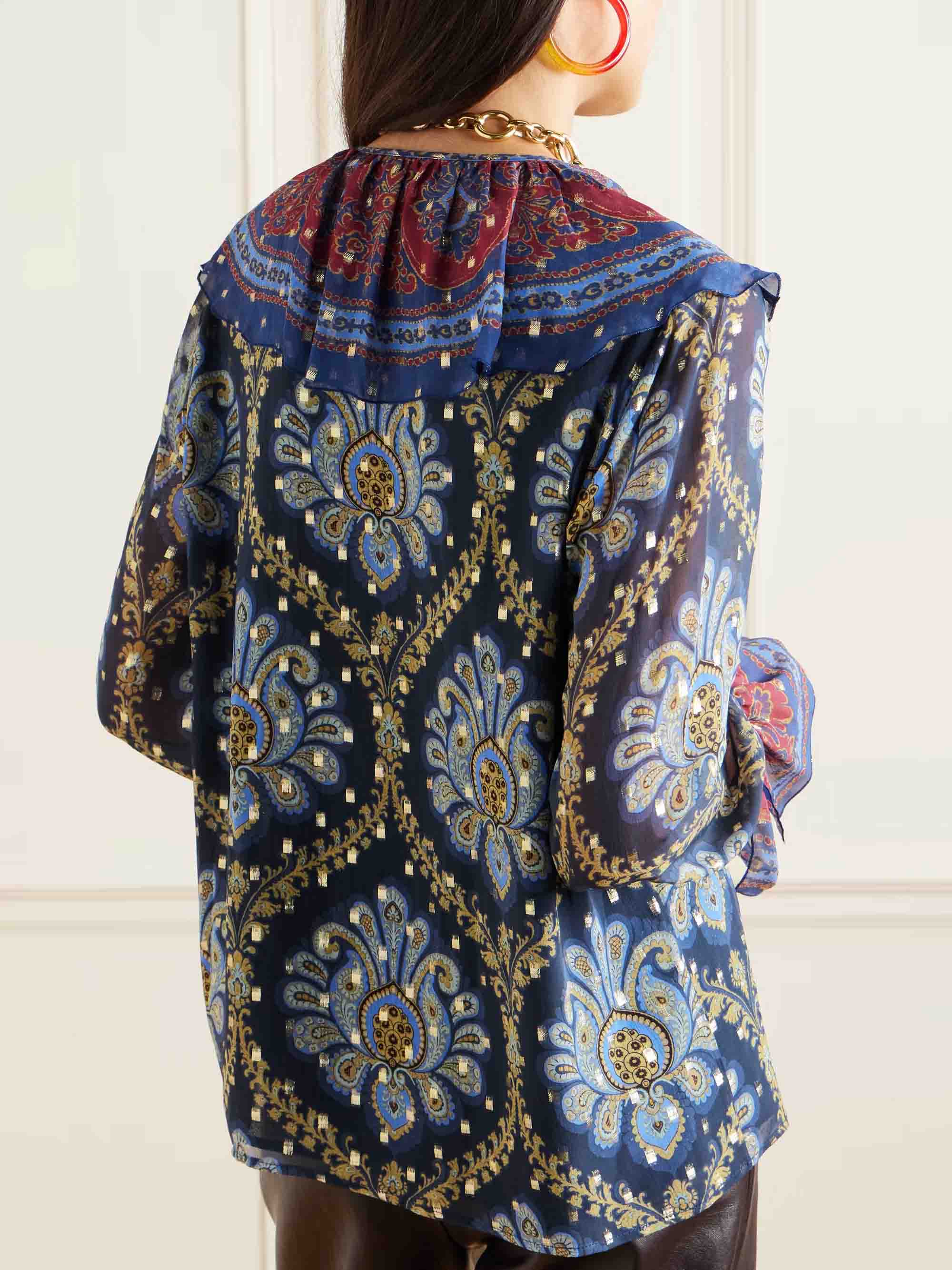 Vintage Paisley Print Bell Sleeve Shirt