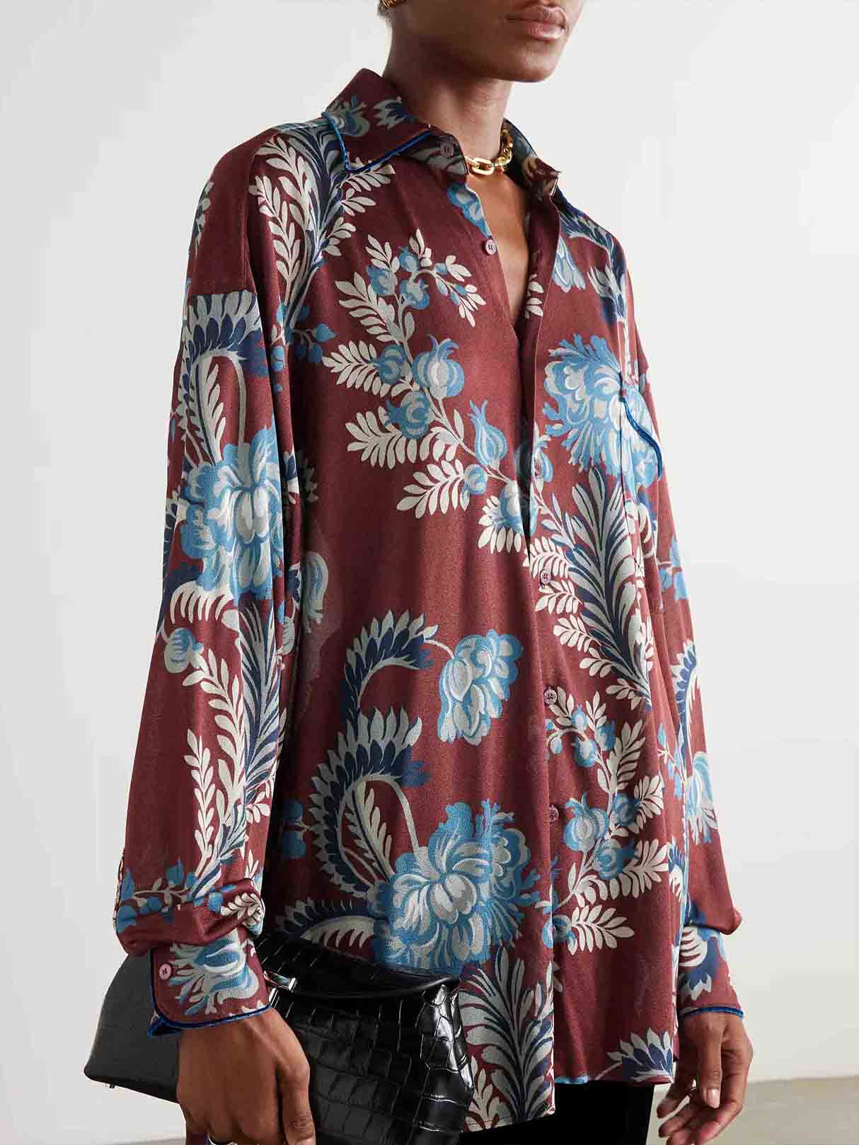 Exquisite Retro Folk Style Floral Print Long-sleeved Shirt