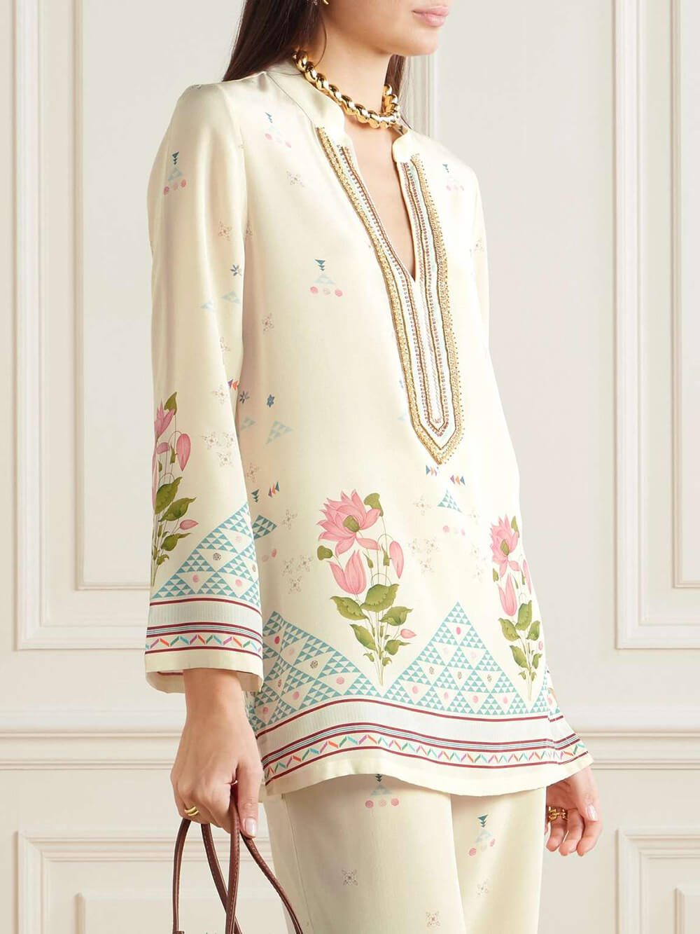 Exquisite Bohemian Bloom Floral Print Patchwork Elastic Waist Wide-Leg Pants