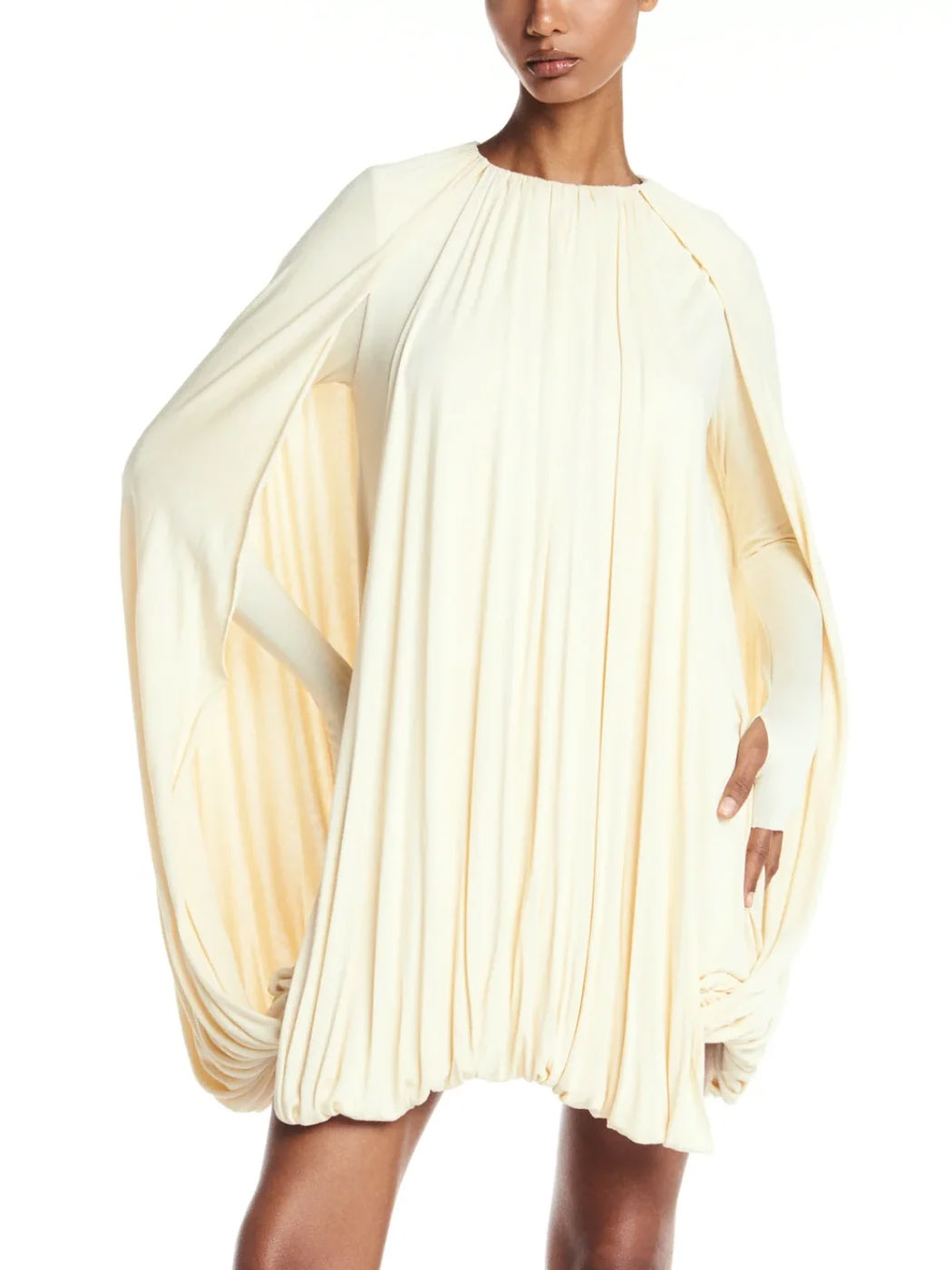 Elegant Pleated Fluffy Balloon Silhouette Mini Dress