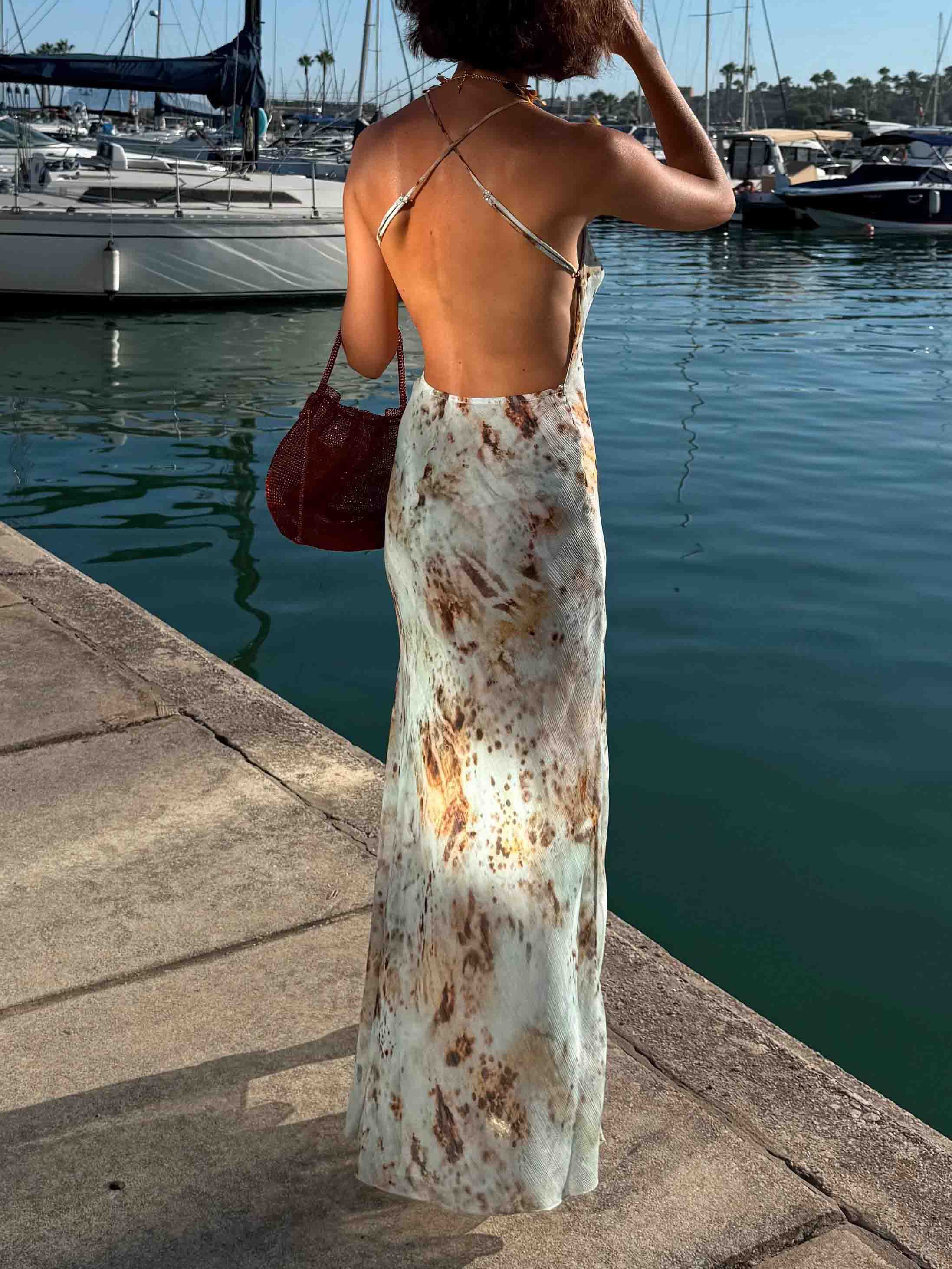 Sexy Abstract Floral Print V-Neck Slit Maxi Dress