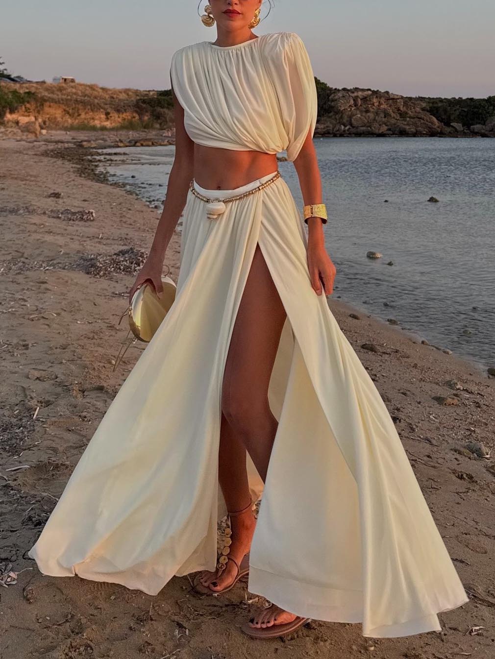 Elegant Pleated Slit Long Skirt