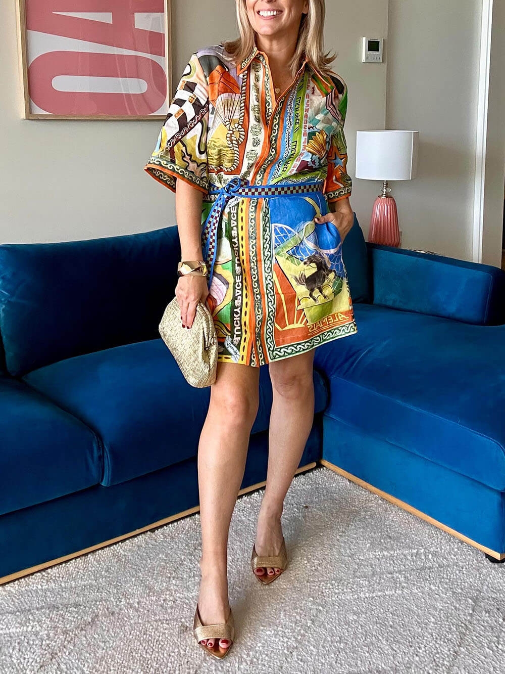 Unique Casual Graphic Print Waist Tie Mini Dress