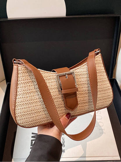 Fashionable Woven Straw Holiday Crossbody Underarm Bag