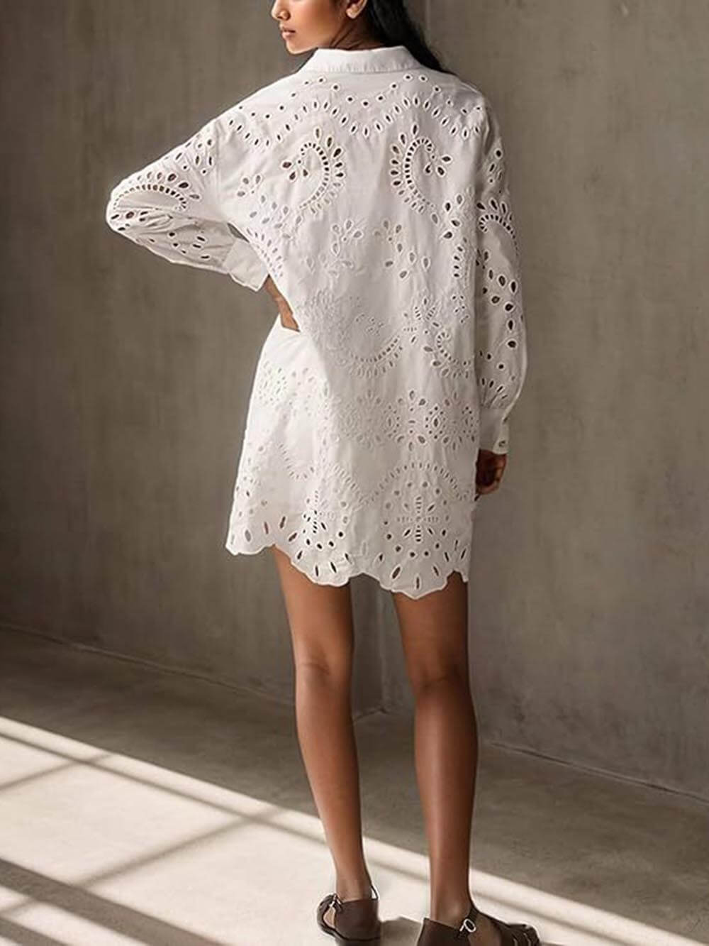 Fashionable Loose Embroidered Hollow Shirt