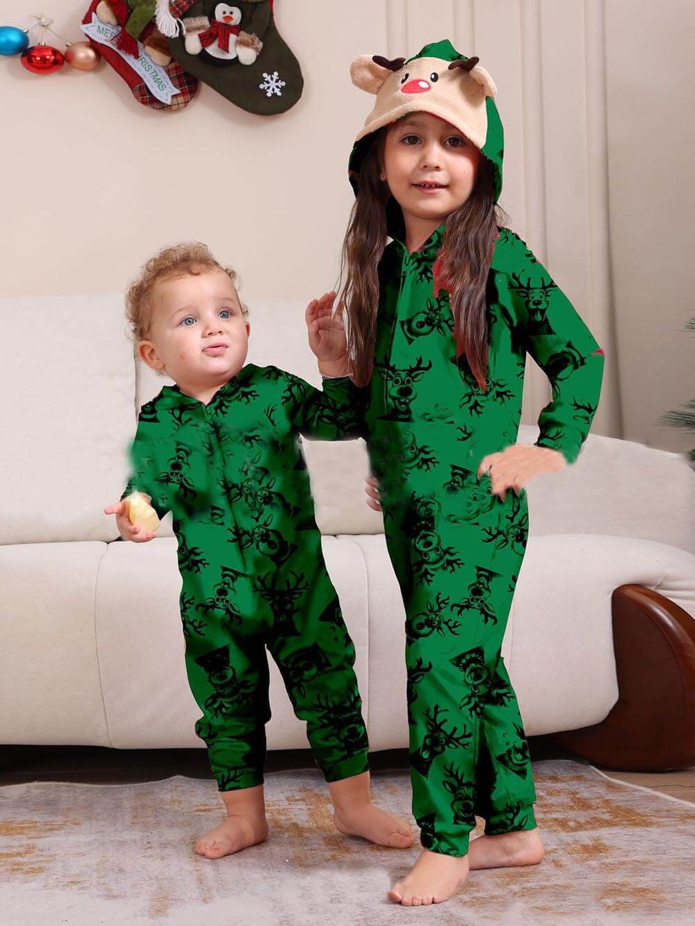 Christmas Elk Print Family One-Piece Pajamas