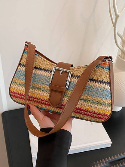 Fashionable Woven Straw Holiday Crossbody Underarm Bag