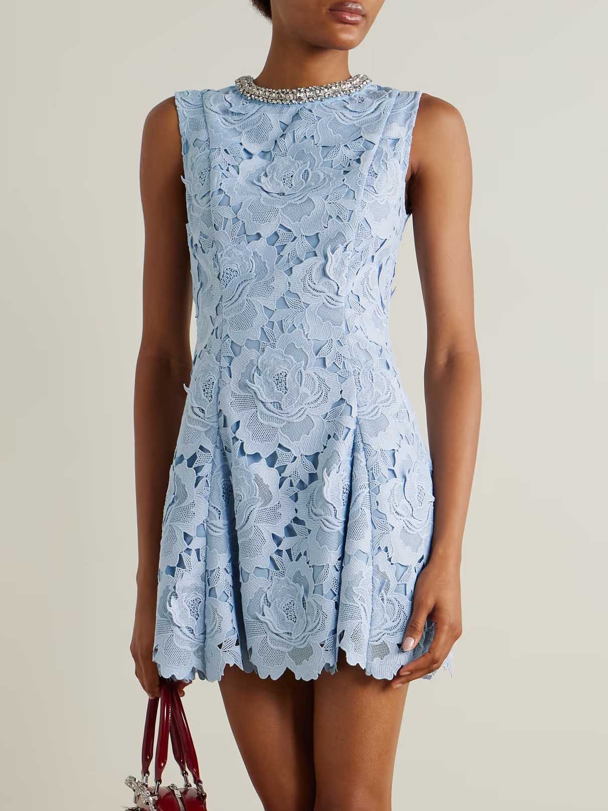 Elegant Lace Embroidered Mini Dress
