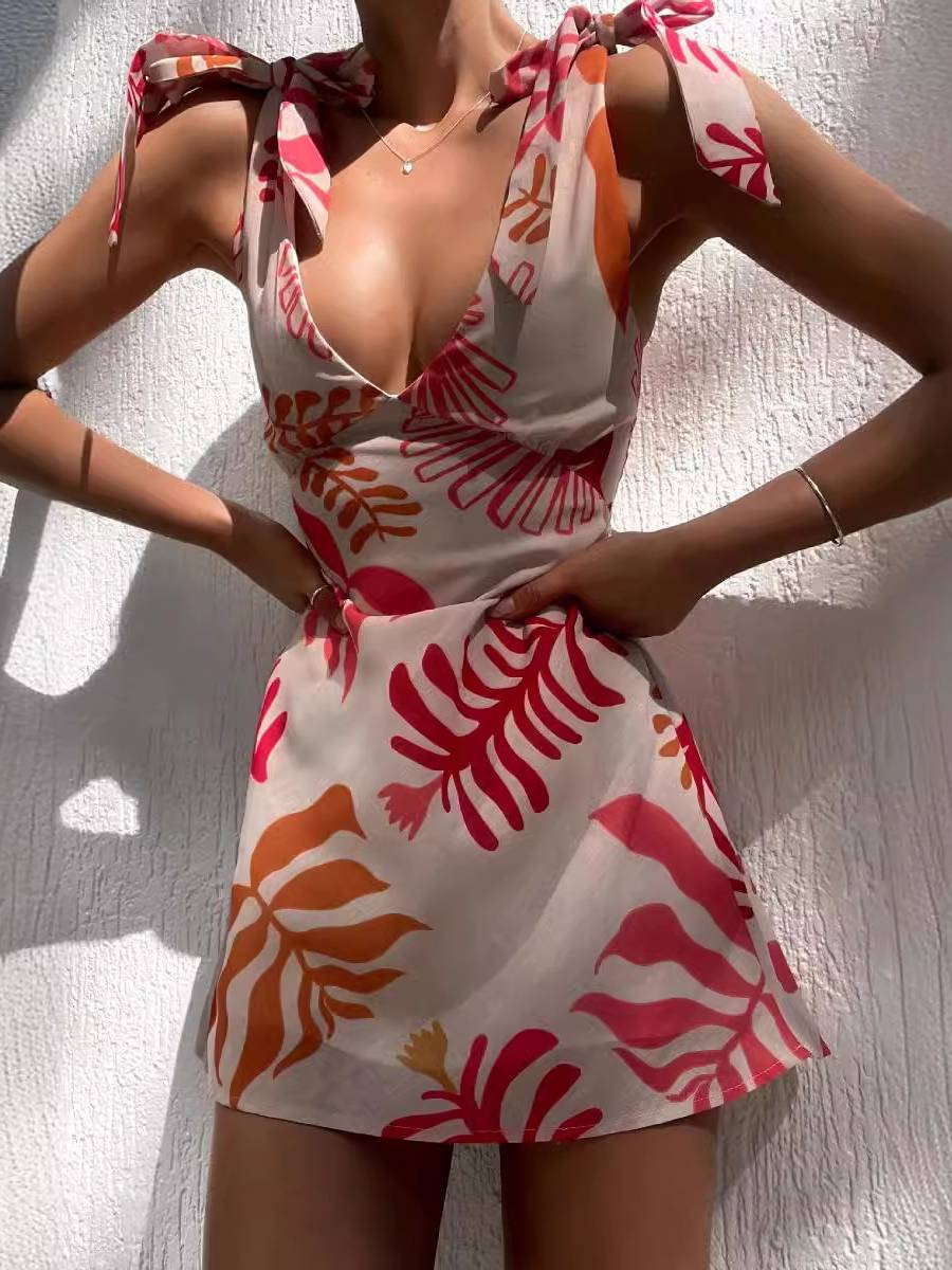 Printed Tie-Strap Mini Dress