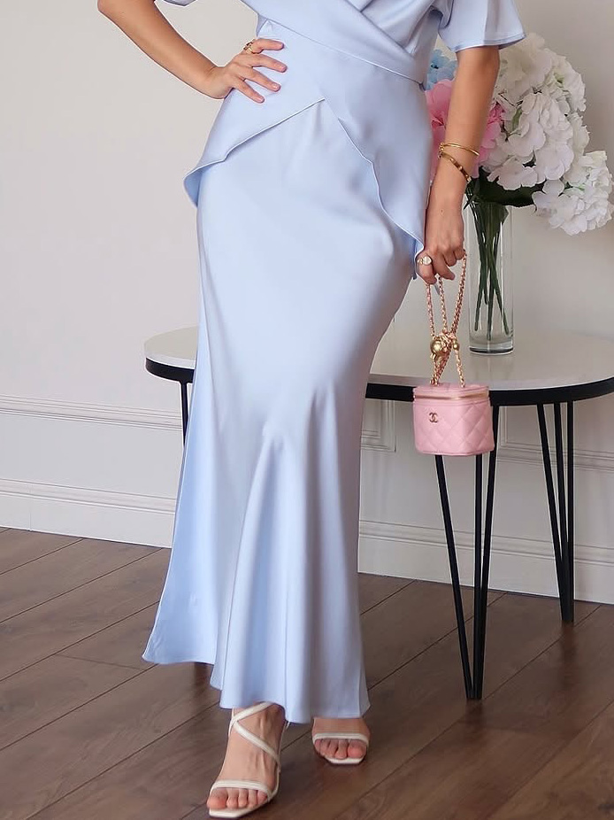 Elegant Draped Satin Fishtail Skirt