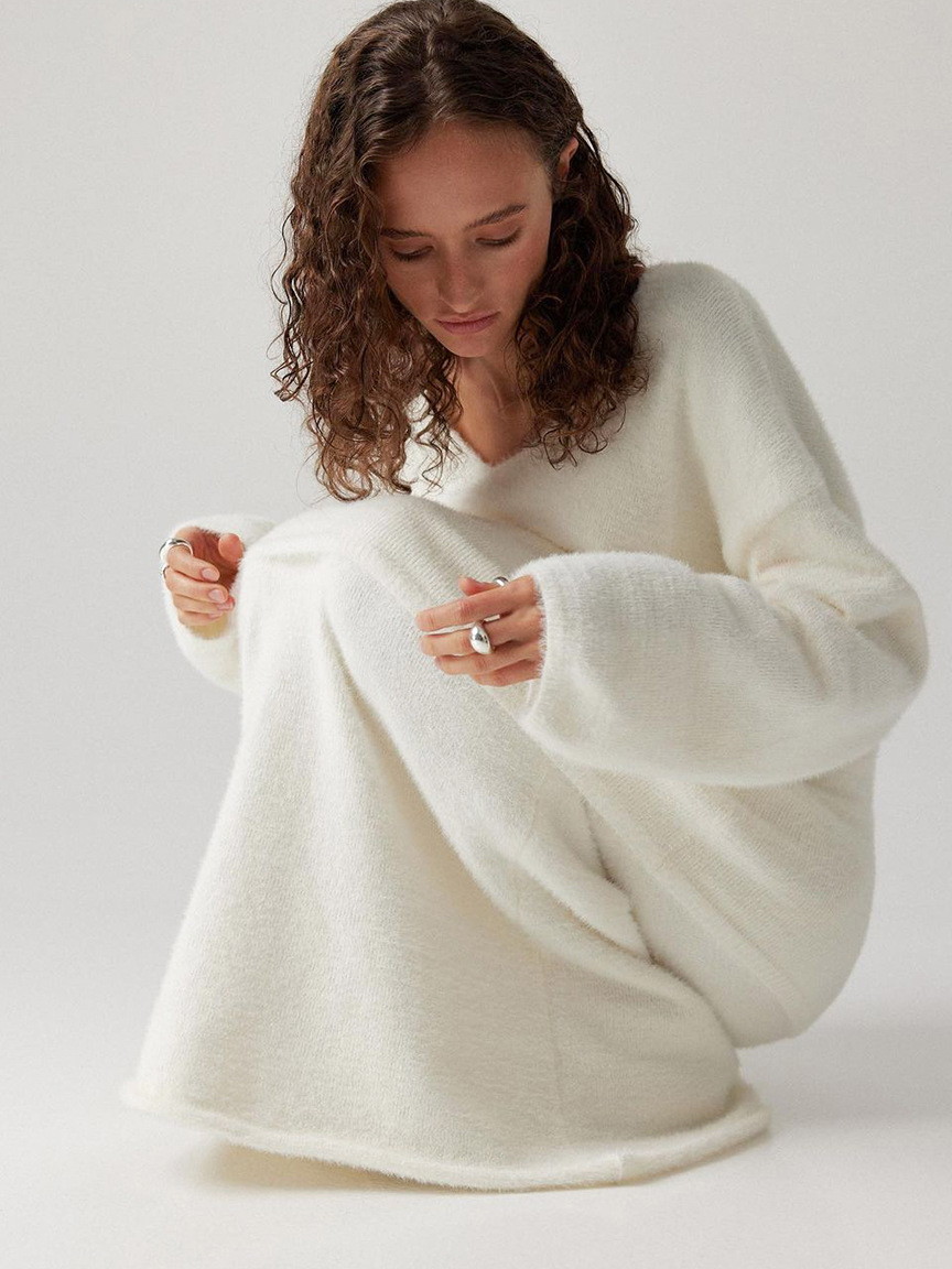 Imitation Mink Top And Skirt Knitted Suit