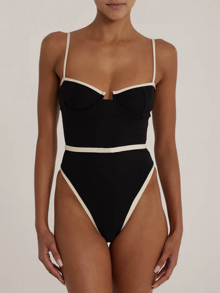 Contrast color One-Piece Swimsuit