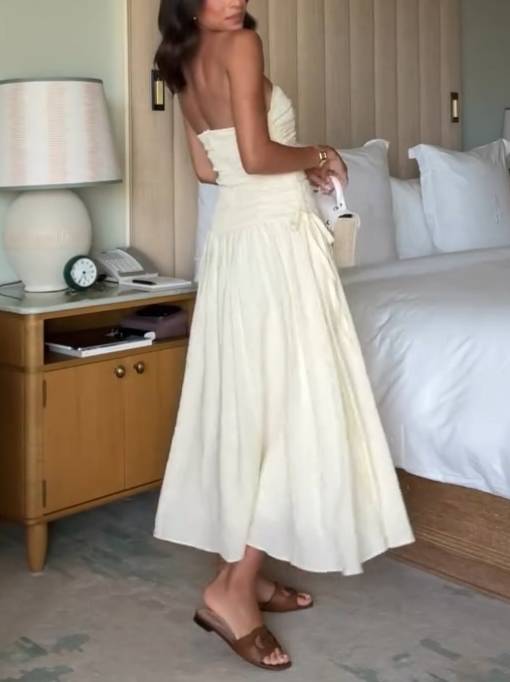 Tube Top Pleated Midi Dress