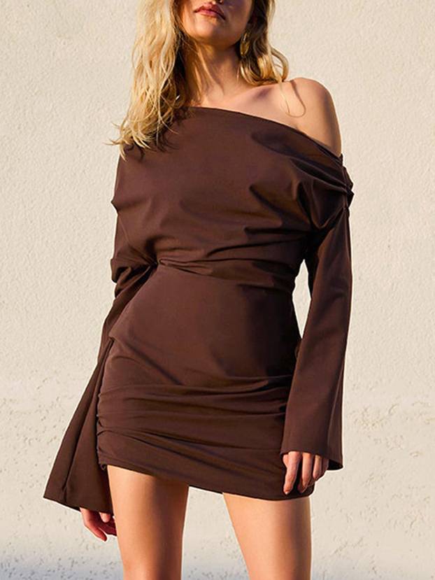 Off-shoulder High Waist Pleated Mini Dress