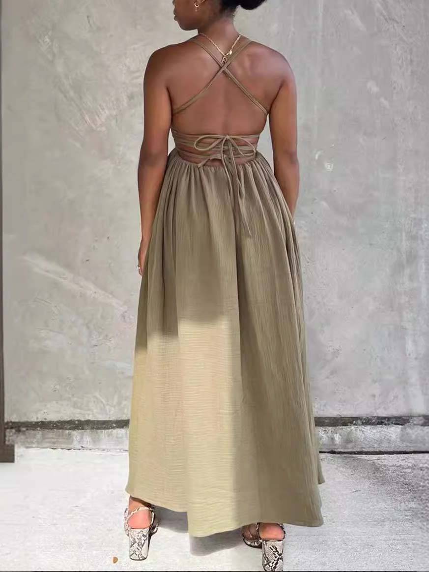 Tube Top Lace Up Side Slit Dress