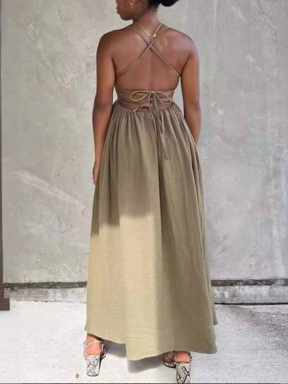 Tube Top Lace Up Side Slit Dress