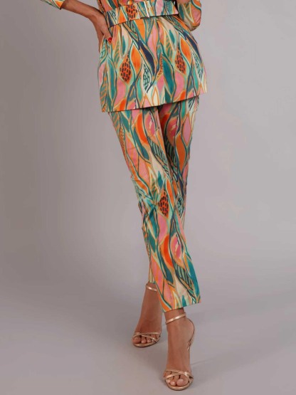Unique Painted Floral Print Suit Pants