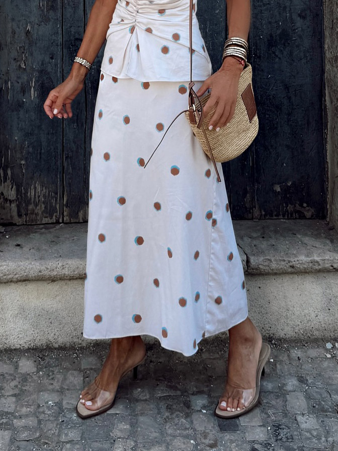 Elegant Polka Dot A-Line Midi Skirt