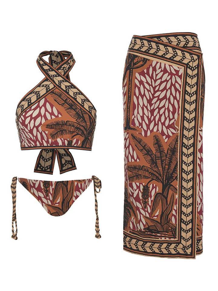 Printed Halter Neck Bikini Set