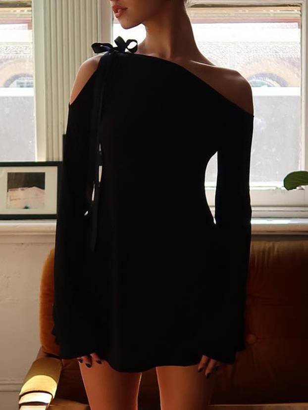 Lace-up Slant Collar Mini Dress