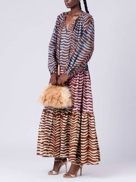 V-neck Striped Contrast Color Dress