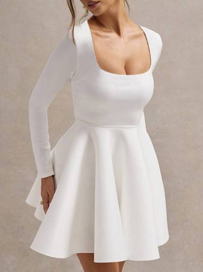 Square Collar High Waist A-Line Mini Dress