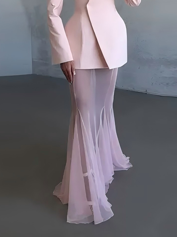 Elegant Sheer Mesh Flared Skirt