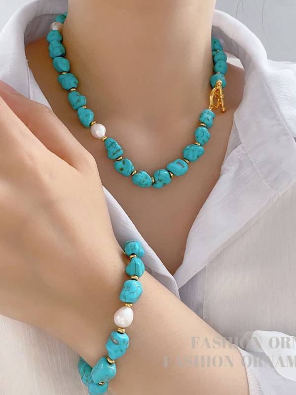 Turquoise Pearl Necklace  And Bracelet
