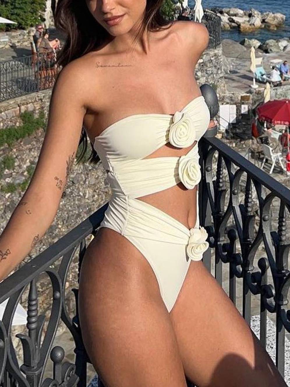 Three-dimensional Flower One-piece Swimsuit