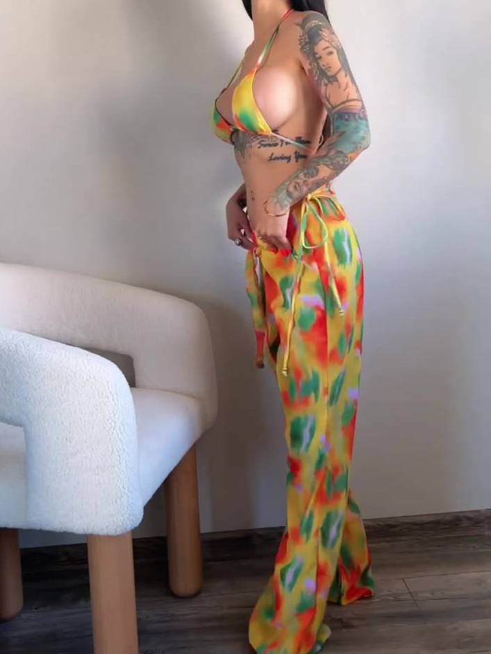 Printed Bikini Pants Three-piece Set