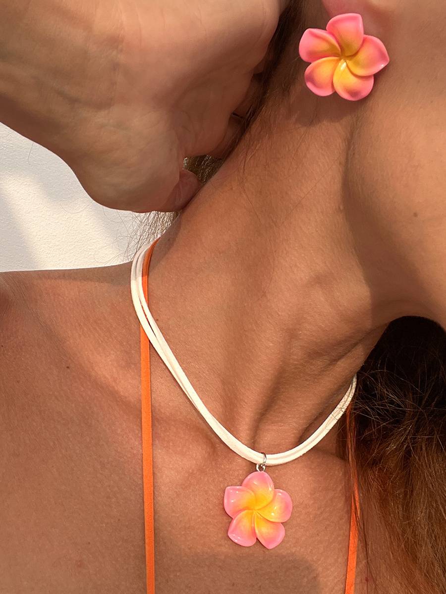 Plumeria Earrings And Necklace Set