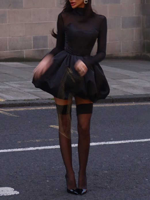 Socialite Style Bubble Hem Mesh Sexy Dress