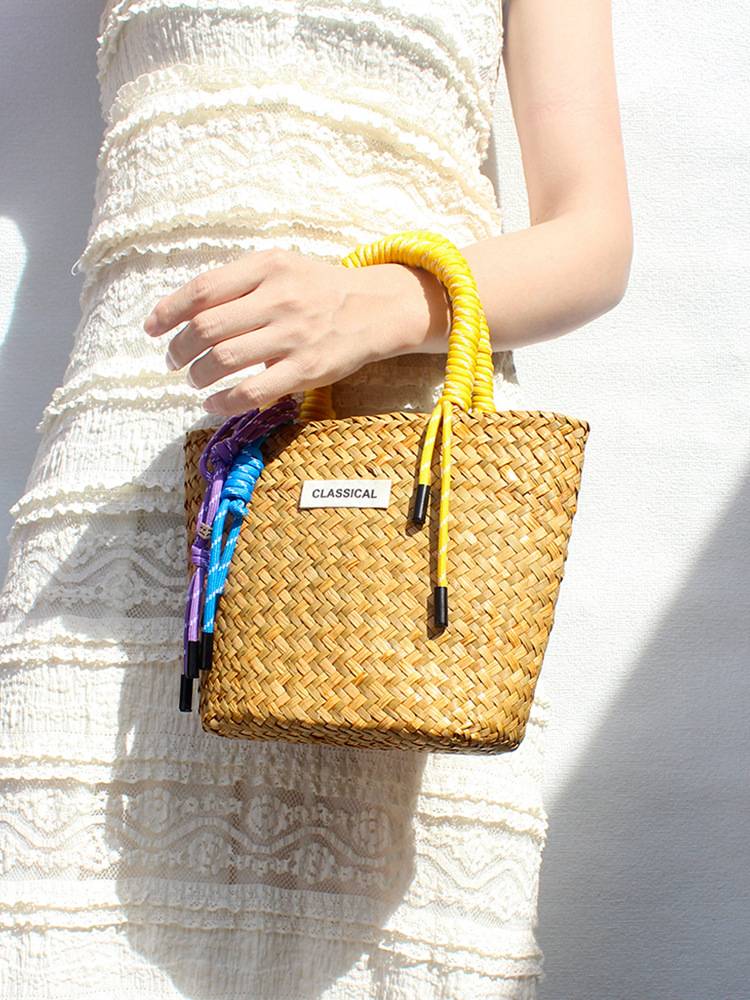 Color Decorative Rope Hand-woven Beach Straw Bag