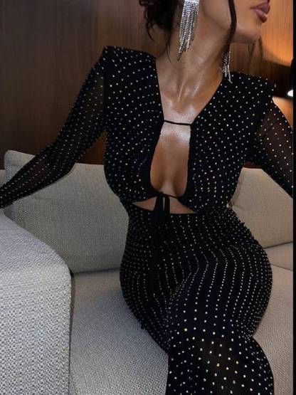 Shimmering Hollow Long Sleeve Dress